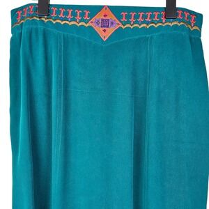 Adam Douglass Adrianna Papell Green Silk Embroidered Midi Skirt Size Medium